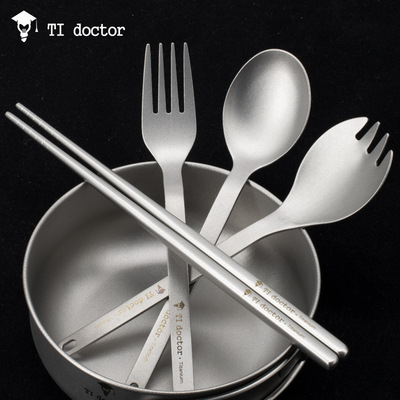 壹件代發純钛筷子勺子叉子沙拉勺钛餐具戶外家用钛勺野營野餐餐具