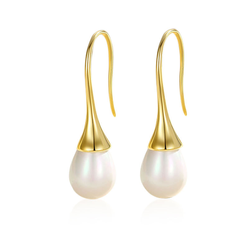 Pendientes de perlas simples de plata 925 pendientes elegantes en forma de gota de estilo francés nicho de moda estilo minimalista pendientes de alto grado