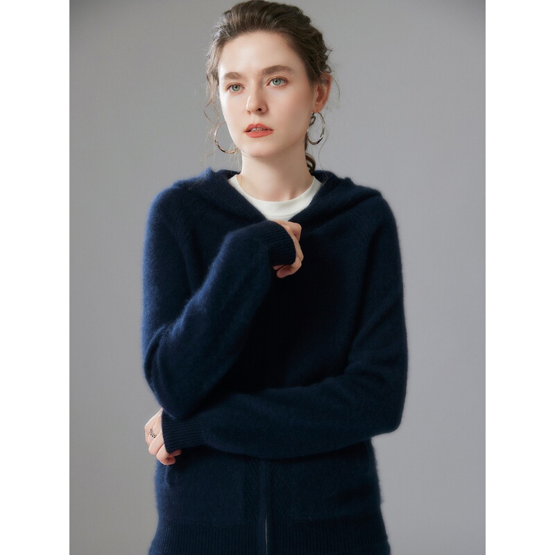 Autumn and Winter New Style Simple and Versatile Pure Color Cashmere Knitted Cardigan Zipper Hooded Top Loose Slimming Look Women's Jacket Autumn and Winter New Style Simple and Versatile Pure Color Cashmere Knitted Cardigan Zipper Hooded Top Loose Slimming Look Women's Jacket