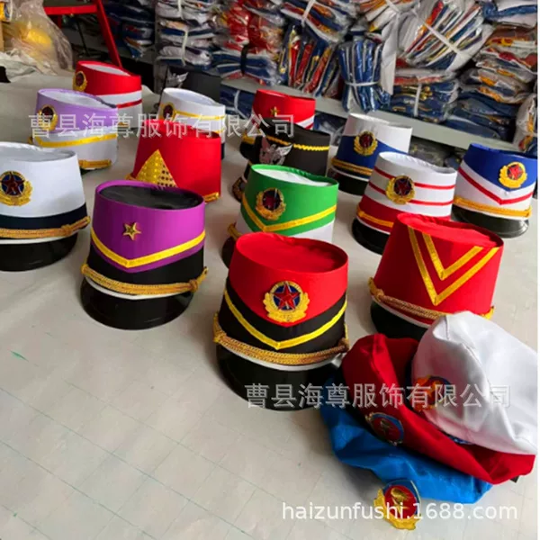 New Drum and Bugle Team Hats for Primary and Secondary School Students, Brass Band Accessories, Hats, High Hats, Kindergarten Children's Performance Hats