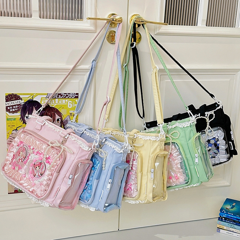 可爱蕾丝边痛包JK甜美少女二次元透明单肩斜挎包学生大食量吧唧包