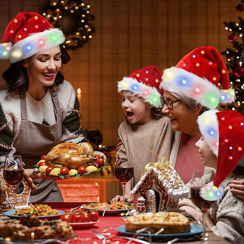 Christmas decoration plush luminous led adult Christmas hat party dress up decorations_voghion.com
