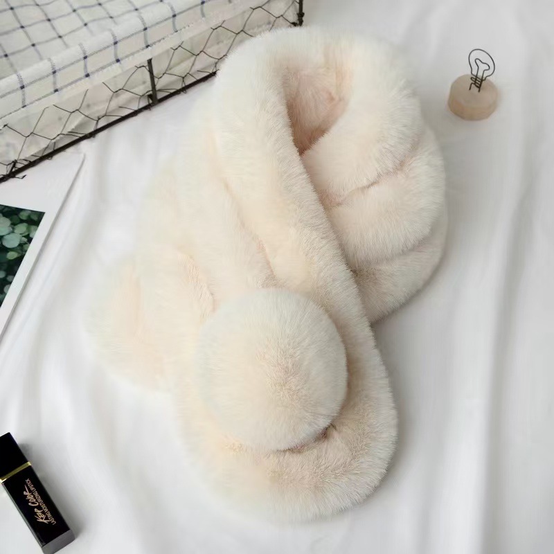 Cross-Border Korean Version Winter Thick Plush Scarf Faux Rabbit Fur Three-Tube Neck Warmer Women's Fur Collar Versatile Warm Fashion Neck Wrap