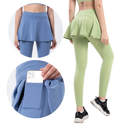 New Yoga Sports Women's Trousers Fake Two-piece Skirts Buttocks Ruffled Tight Butt Lifting Yoga Pants Cross-border