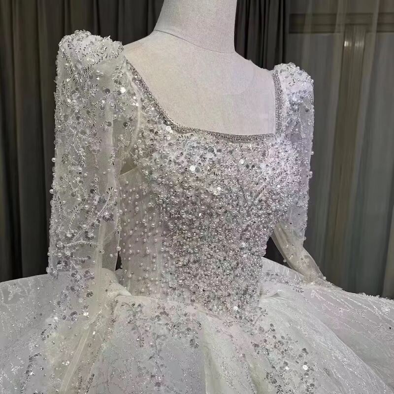 Long Sleeve Wedding Dress Main Yarn 2023 New Arrival Bride Large Tail Slim Princess Heavy Industry Court High-Grade Women