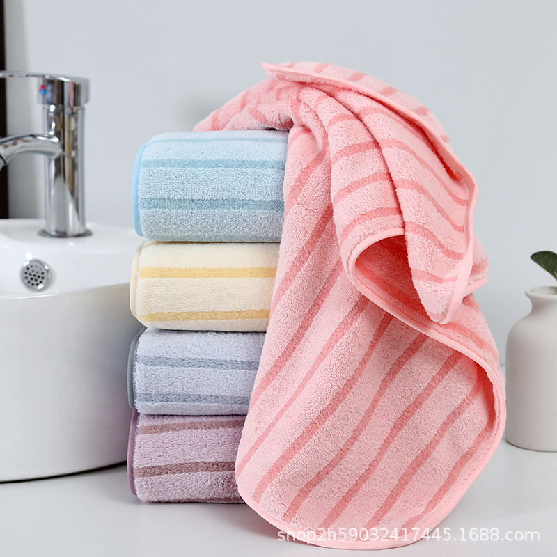 Factory spot coral fleece towel thickened absorbent a generation of hair striped face towel gift towel wholesale bath towel