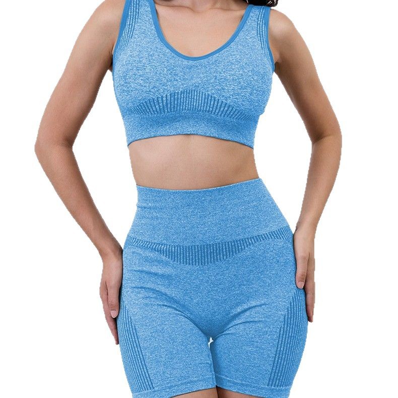 Traje de ropa de yoga de secado rápido europeo y americano, deportes, correr, fitness, abdomen sin costuras, levantamiento de cadera, chaleco, sujetador, pantalones cortos
