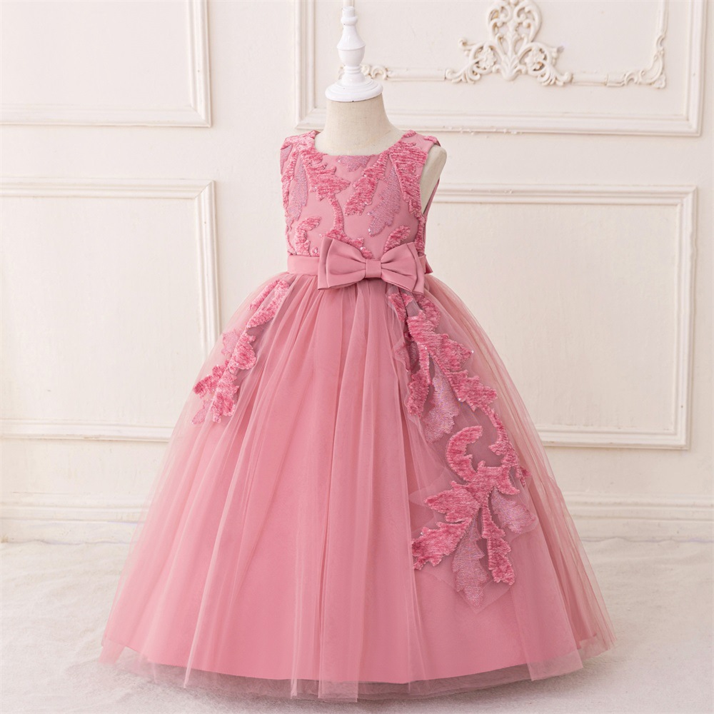 2025 nuevo estilo transfronterizo vestido de princesa para niños vestido de novia vestido largo de noche vestido de novia vestido de malla con bordado de hilo esponjoso