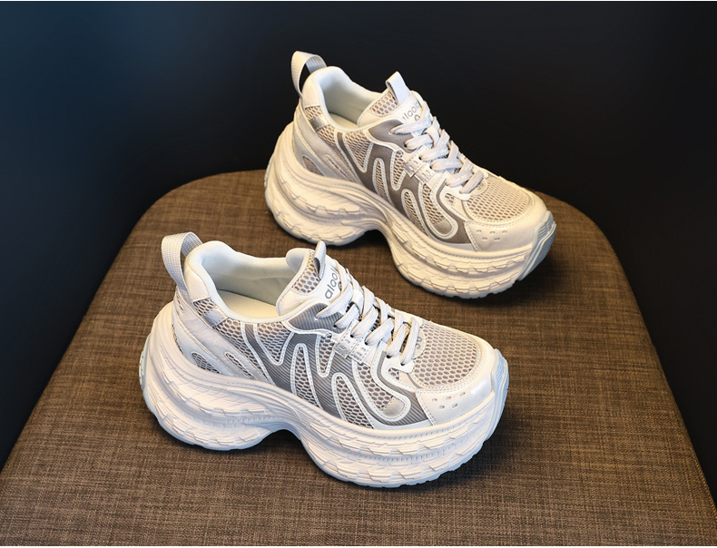 Giày sneaker nữ đế dày tăng chiều cao lưới thoáng khí phong cách thể thao — xanh lam chi tiết 5