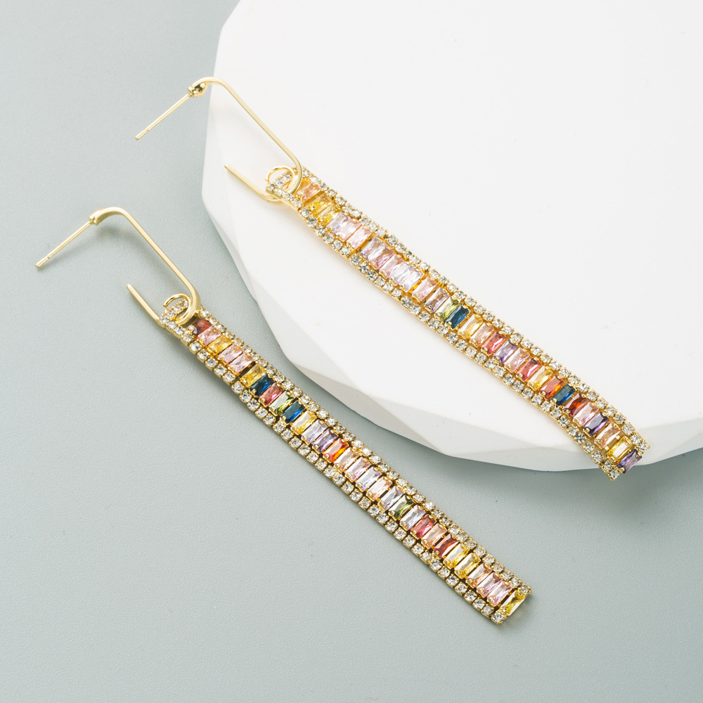 Fashion Square Copper Drop Earrings Plating Inlay Zircon Copper Earrings