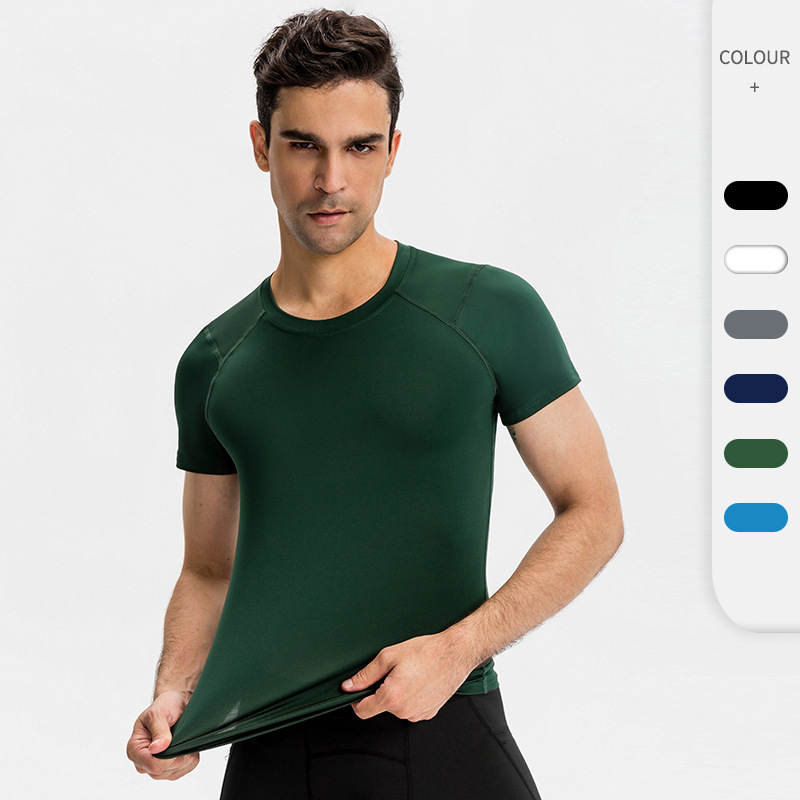 Men's Pro Fitness Short-Sleeved Tight Running Training Sportswear High Elastic Sweat-Wicking Quick-Drying Top T-Shirt 01219