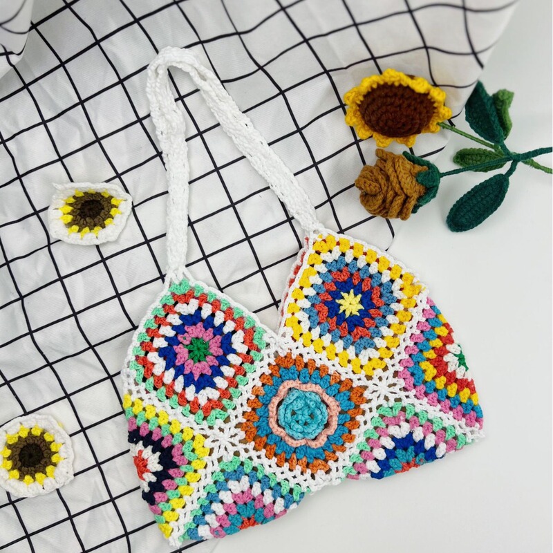 2024 New Pure Hand Hook Grandma Women's Bag Mixed Color Checkered Flower Block Pattern Shoulder Bag (support DZ) 2024 New Pure Hand Hook Grandma Women's Bag Mixed Color Checkered Flower Block Pattern Shoulder Bag (support DZ)