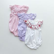日系童装80-100女孩宝夏季薄款三角哈衣INS同款婴童纯棉连体刺绣