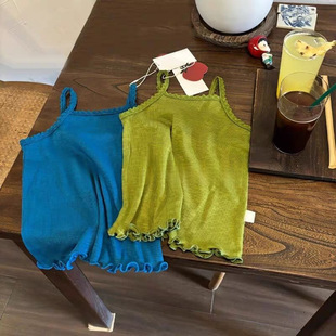 Korean Girl Sweet Wavy Edge Camisole Summer Sweet and Cute Simple Sleeveless Top Trend 0163A018