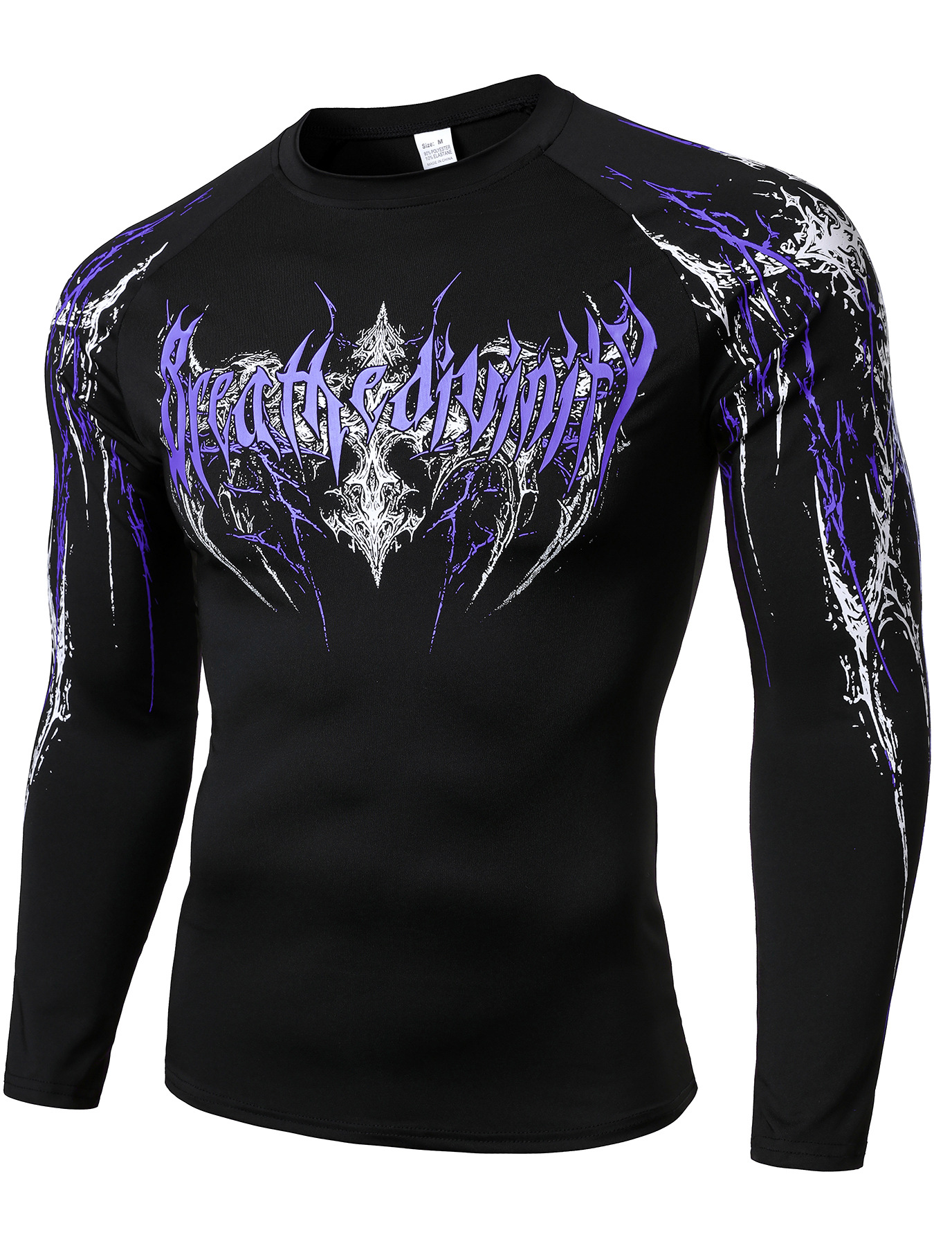 Men's Dark Style Skull And Thorn Print Long Sleeve T-Shirt Tight Fitting Quick Drying Fitness Sportswear American High Street_viptrois.com