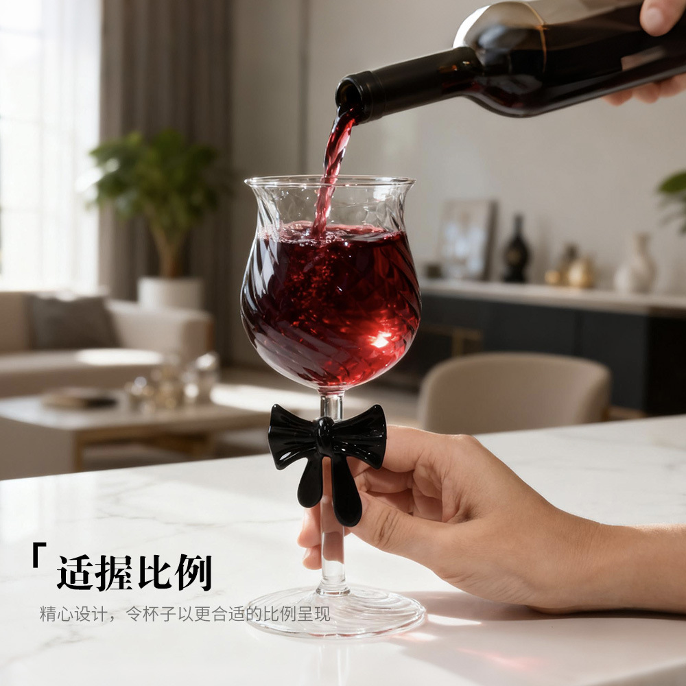Creativo alto borosilicato de vidrio tazas de vino alto arco tazas de pies altos de día de San Valentín romántico arco negro tazas de champán