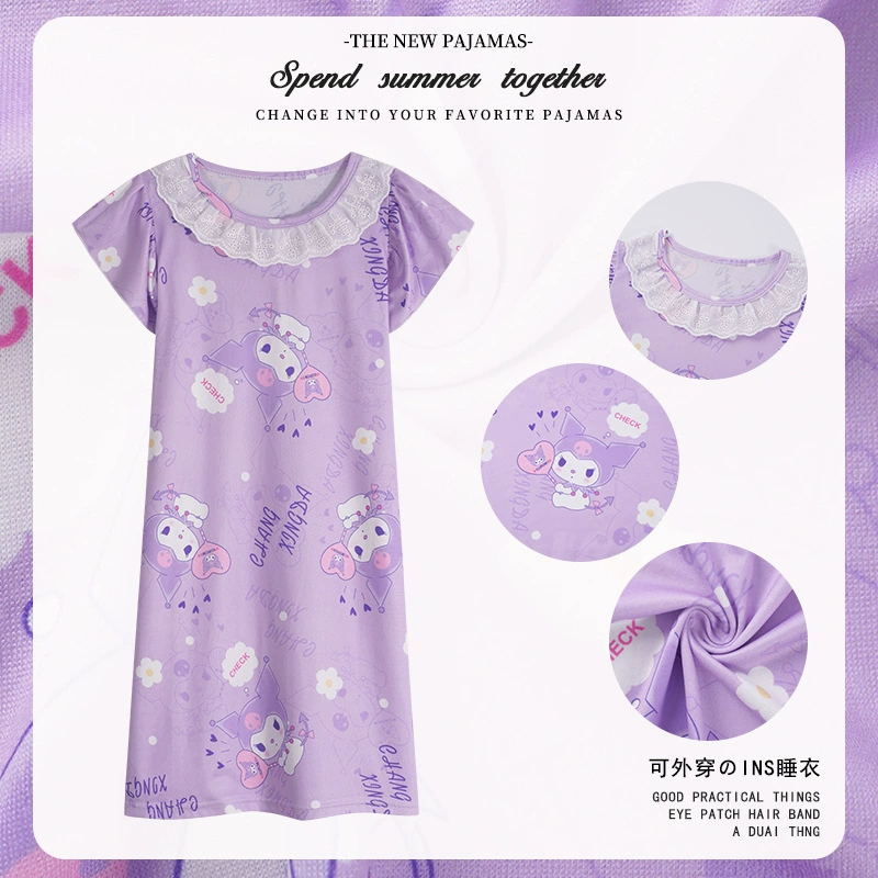 Оптовая продажа ночная рубашка для девочек, летняя новая одежда для девочек с короткими рукавами и кондиционером, Корейская тонкая Домашняя одежда, детская пижама, ночная рубашка