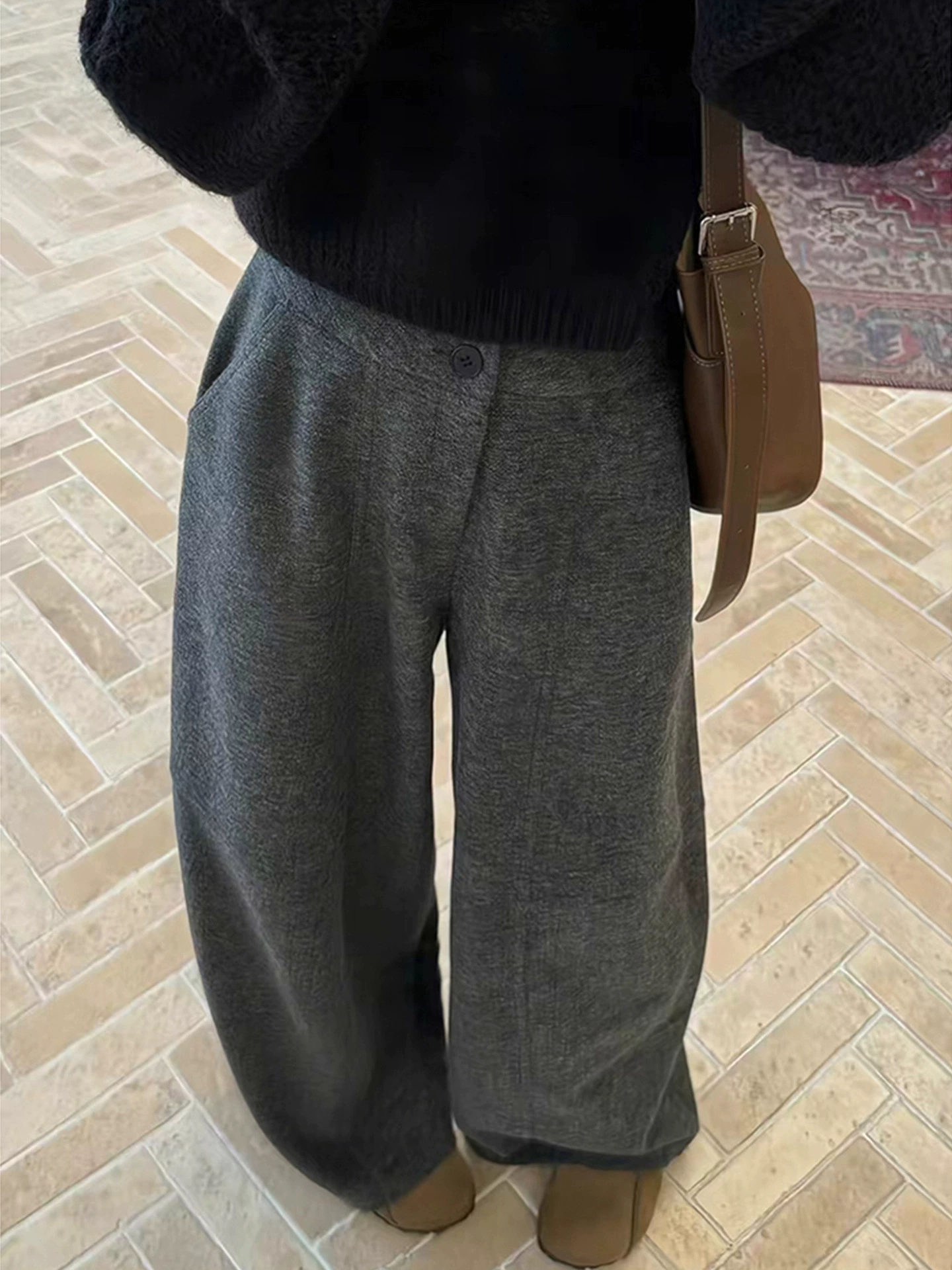 Fleece woolen trousers, plus size, loose fit