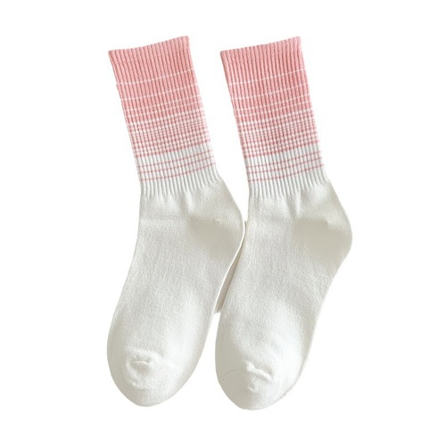 Zhuji Socks Autumn Dopamine Striped Knee-High Socks, Wearable Trendy Pure Cotton Spring and Autumn Colored Women's Pink Knee-High Socks