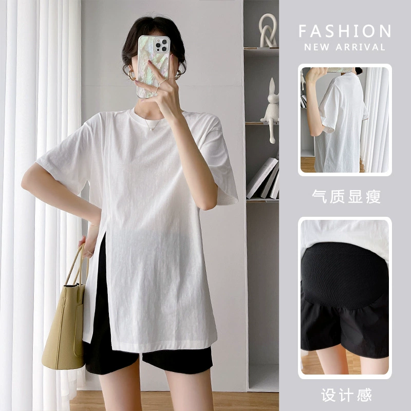 Летняя футболка с короткими рукавами и шорты для беременных 2022, модный свободный комплект из двух предметов для снижения возраста, костюм для беременных
