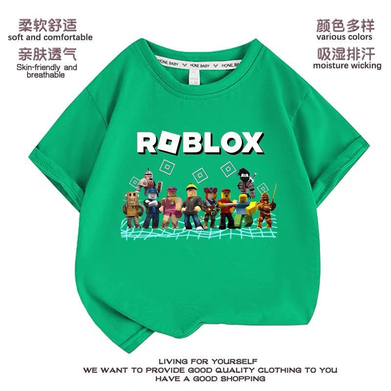 Roblox Kidsren's Clothing Kidsren's Summer Pure Cotton Short-Sleeved T-Shirt Boys' Bottoming Shirt Sleeve Tops Summer Thin Clothes