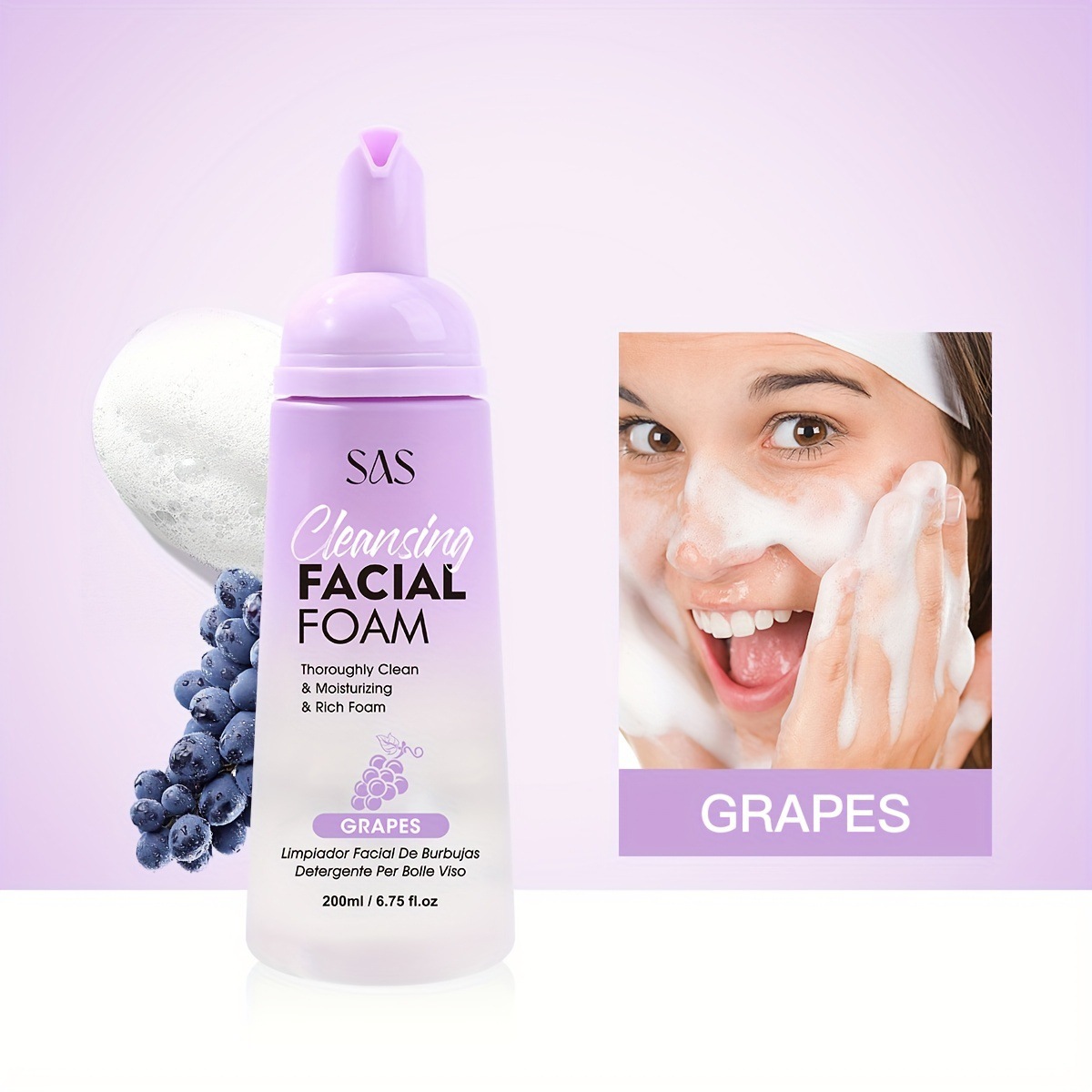 USHAS European and American Cross-border spot mousse limpiador facial aminoácido limpiador desmaquillante SAH027-30 de limpieza profunda