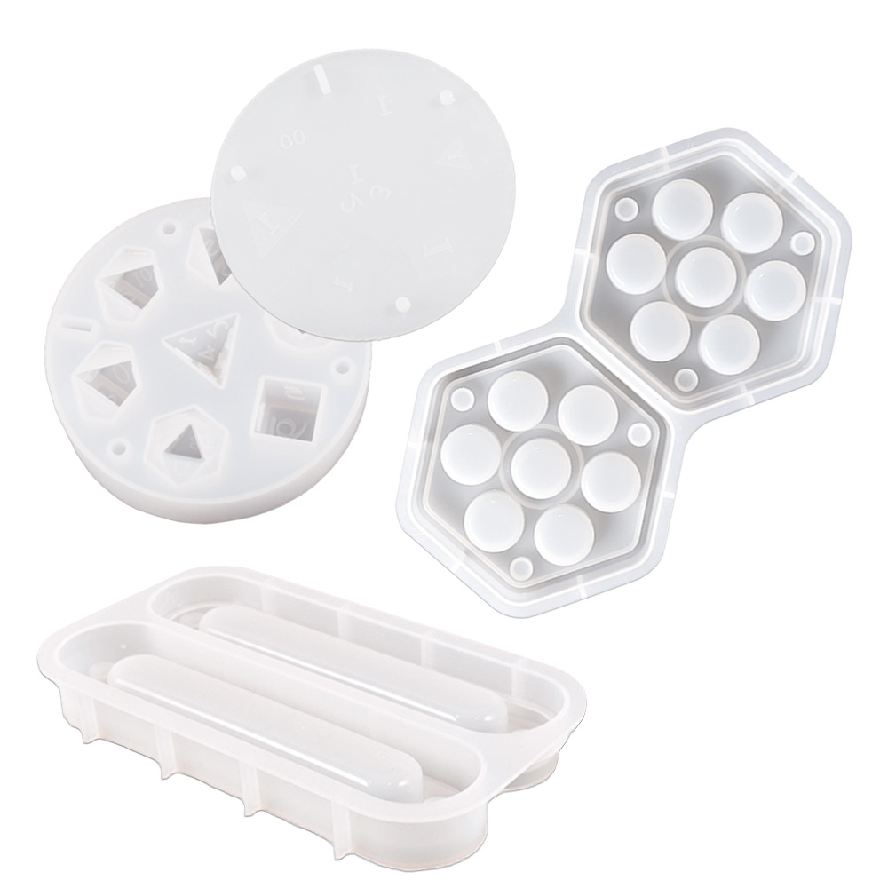DIY poliédrico dados siete piezas conjunto juego de tablero de cristal epoxi dados hexagonales caja de almacenamiento de la joyería molde de silicona