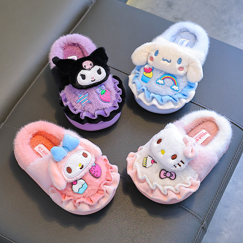 Sanliou zapatillas de algodón de invierno para niños, niñas y niñas, calentamiento y peluche, bolsas de lana para padres e hijos, zapatos de algodón caseros