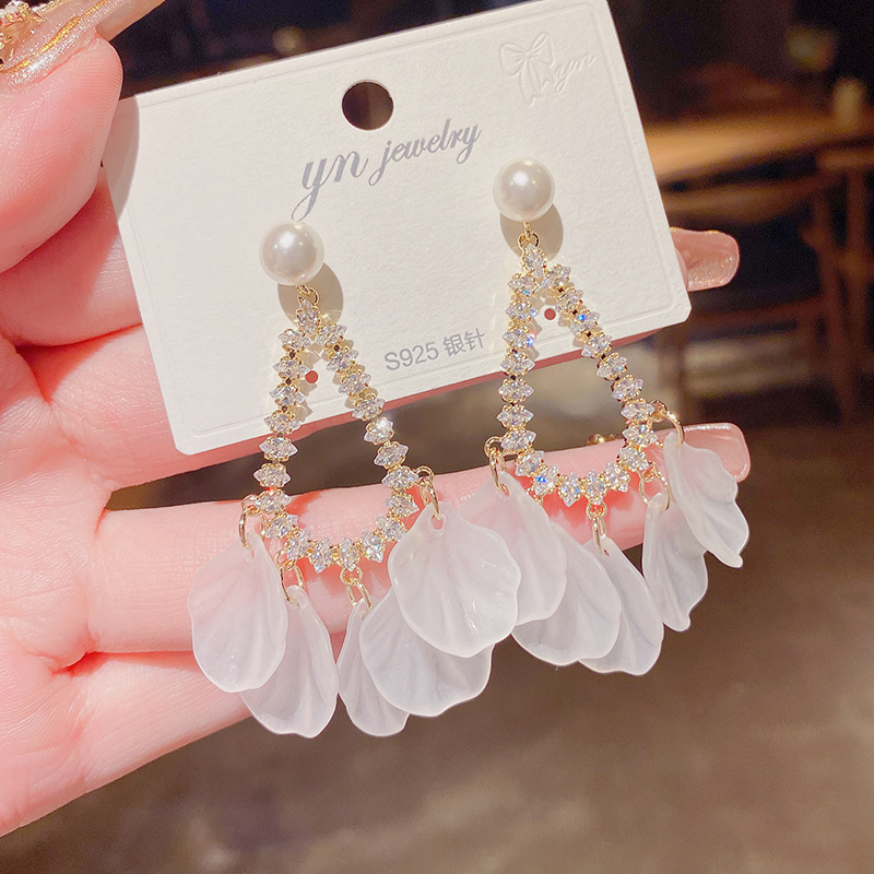 Acrylic earrings with zircon drop-shaped with tassels