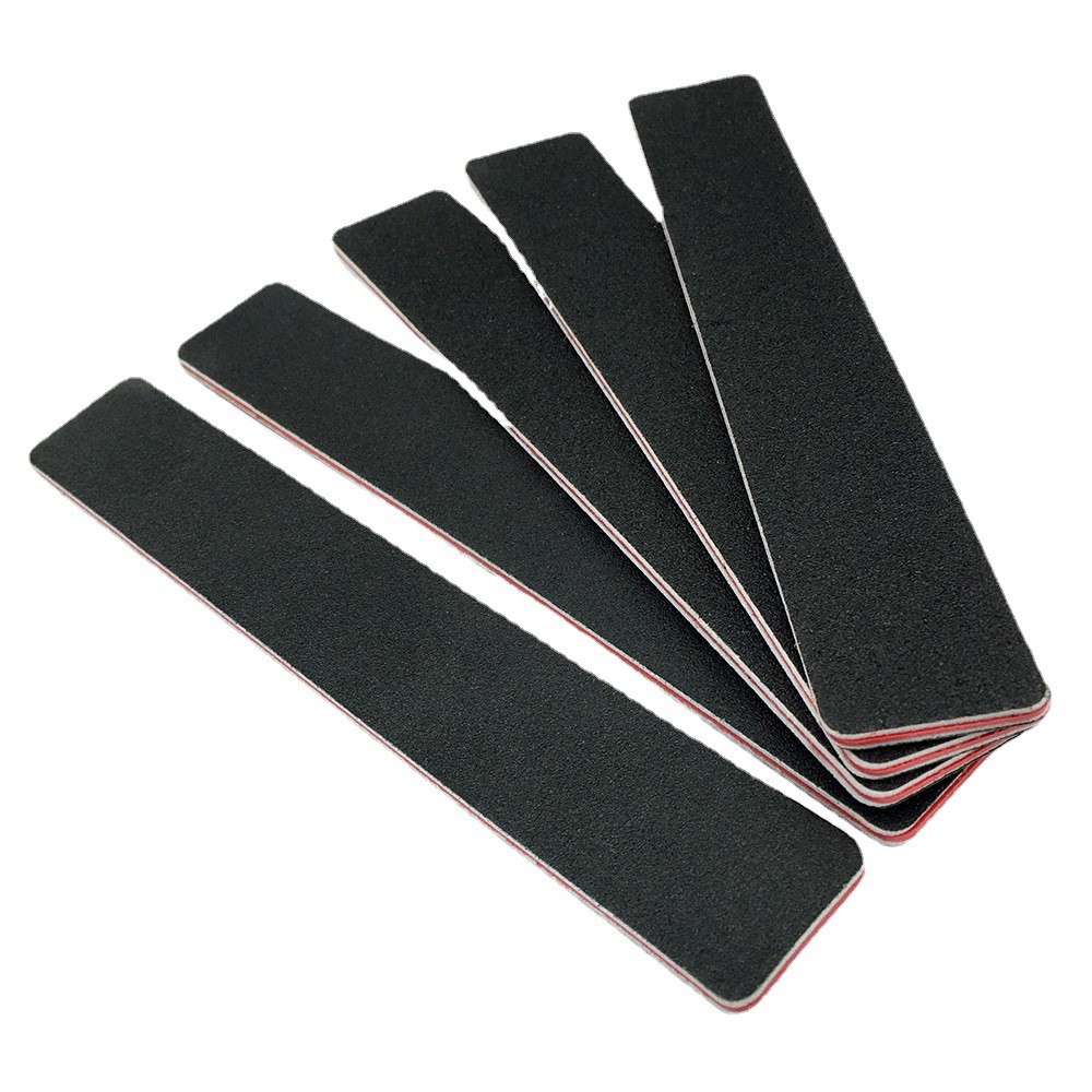 Negro archivo rectangular lima de uñas corazón rojo placa de goma tira de pulido de doble cara de uñas de pulido resistente al desgaste de papel de lija Rub
