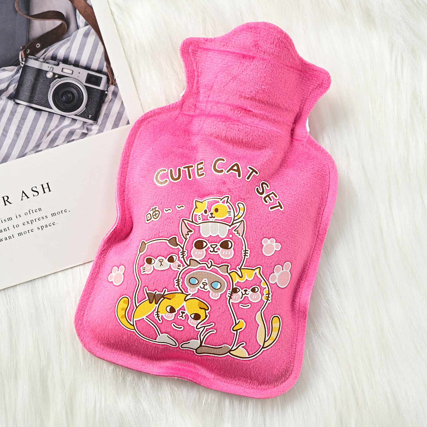 New Short Plush Hot Water Injection Bag Small Hot-water Bag Portable Warm Belly Mini Plush Warm Handbags Heating Pad display picture 15
