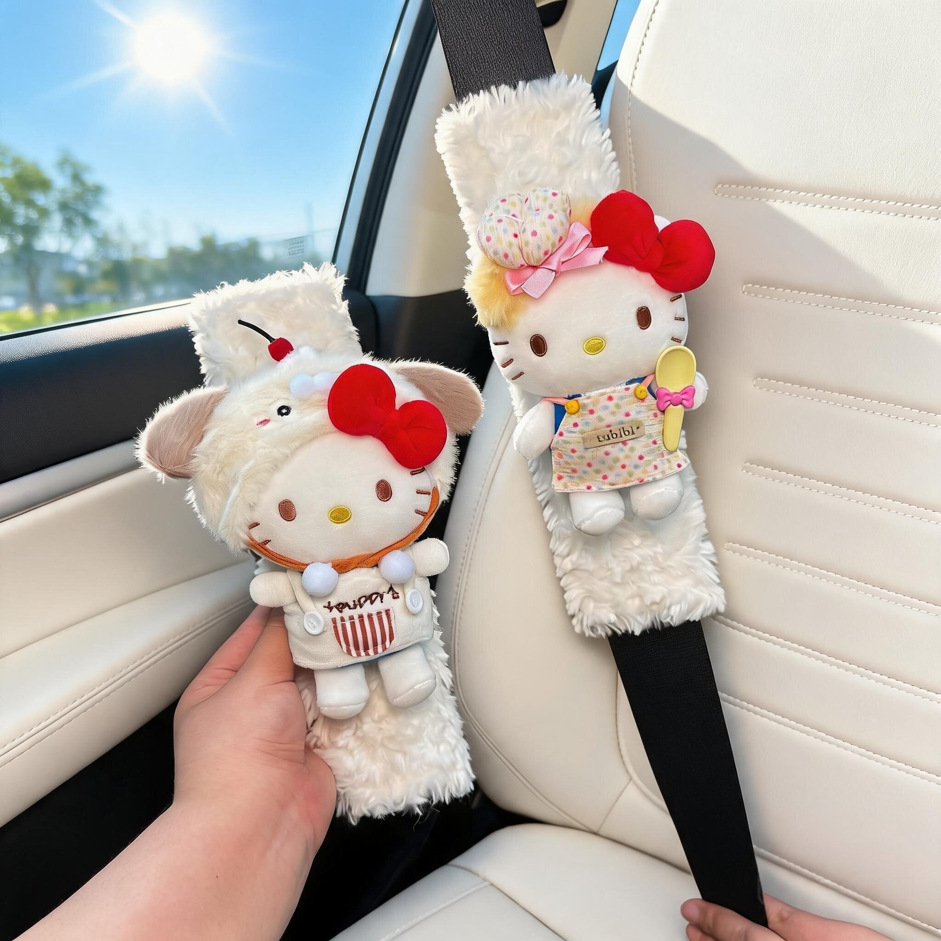 Cute Kitty Car Seatbelt Shoulder Pads, Car Interior Seatbelt Decoration, Anti-Wear Clothing, Couple Set for Women