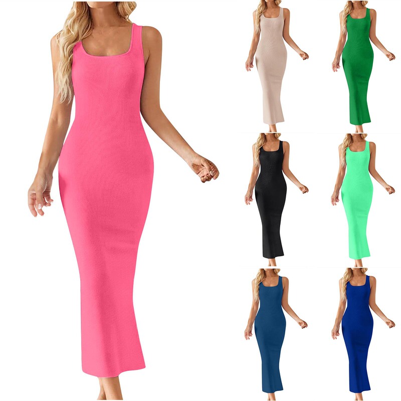 2024 Amazon Hot Style Tail Single Knitted Dress Summer Threaded Vest Dress European and American Hottie Slit Hip Skirt