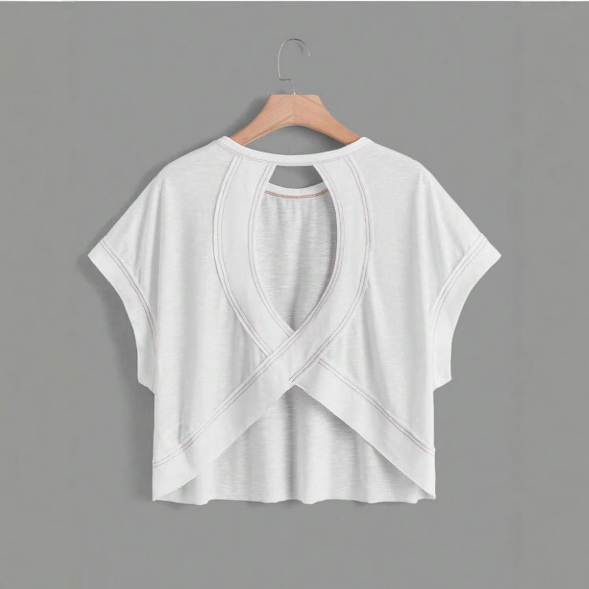 Amazon European and American Women's Fashion New Style Women's Beautiful Back Sports Yoga T-Shirt Loose and Versatile Round Neck Vacation Style