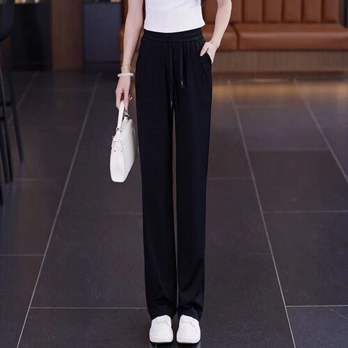 Ice Silk Trousers for Women: Narrow Leg Wide Pants, Summer Thin Model, Petite Size, Flowy Casual Straight Pants for 2025