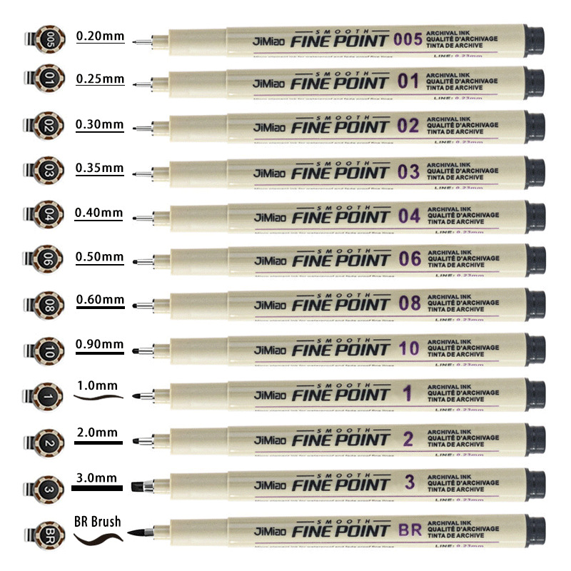 Cross-Border Amazon Best-Selling Needle Tip Pen 12-Line Drawing Pen Water-Based Drawing Pen Needle Tip Pen for Comics and Sketching