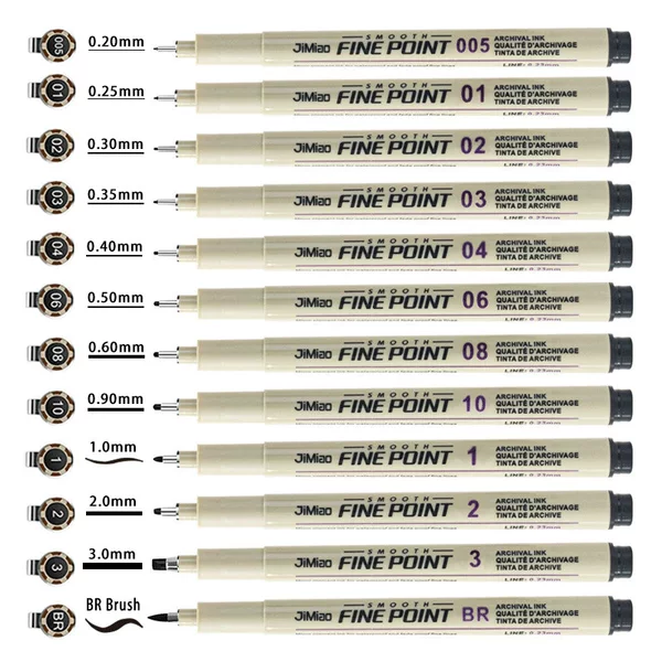 Cross-Border Amazon Best-Selling Needle Tip Pen 12-Line Drawing Pen Water-Based Drawing Pen Needle Tip Pen for Comics and Sketching