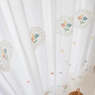 Princess Window Screen Embroidered Yarn Curtain White Yarn Semi-transparent Partition Curtain Lace Bay Window Balcony Living Room Finished Curtain Yarn