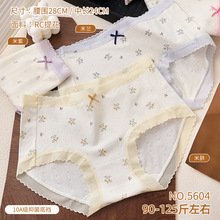 90-125斤少女RC棉莫时尚蕾丝边提花舒适透气女士三角内裤5604珍