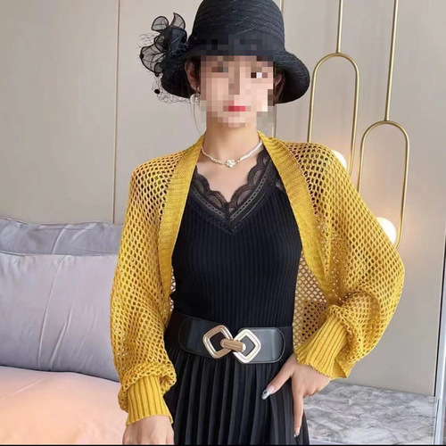 Four-Season Ice Silk Long-Sleeve Shawl 2024 New Blend Summer Autumn Mesh Knit Versatile Fashion
