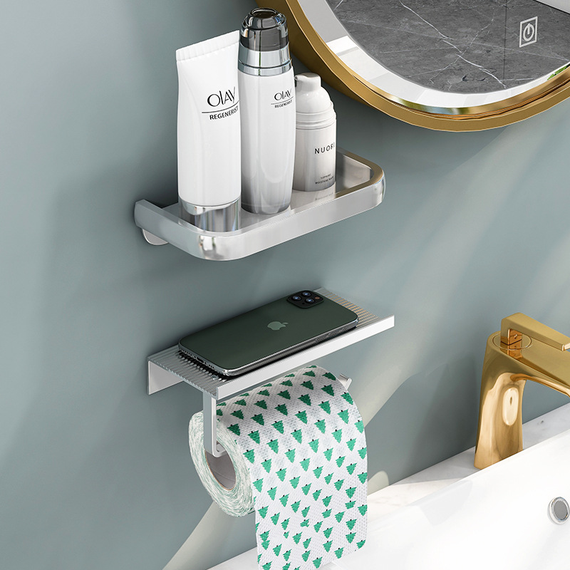 Espacio de aluminio engrosada baño titular del teléfono móvil titular de papel higiénico del hotel caja de pañuelos higiénico rack de almacenamiento Punch-libre