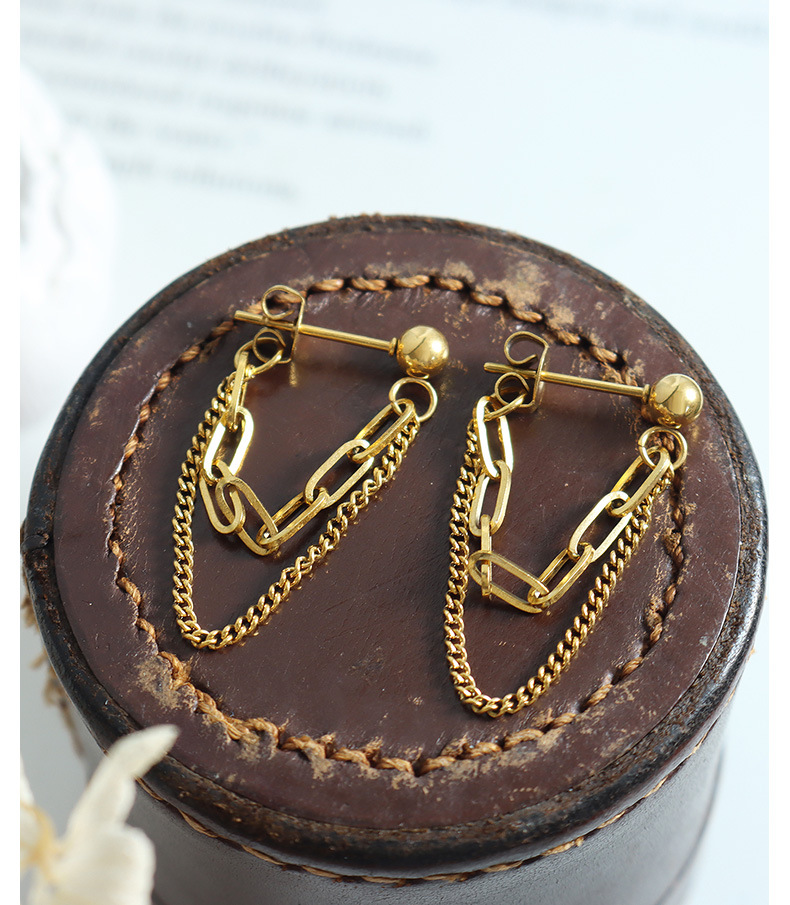 European And American Cool Ins Trend Style Non Fading Tassel Double-layer Chain Earrings Titanium Steel Gold-plated Earrings_voghion.com