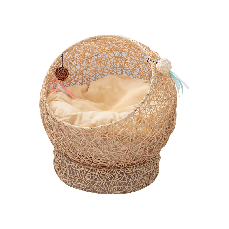 Personalizado nido de caña verdadera cuatro estaciones nido de gato general semicerrado cama de gato perros nido de mascotas suministros de mascotas caña indonesia