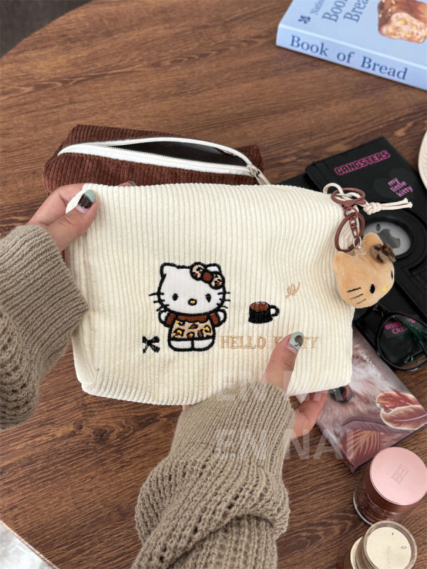 新しいコーデュロイ刺繍キティ収納袋大容量化粧品袋インポータブル高価値ハンドヘルドトイレタリーバッグ|undefined