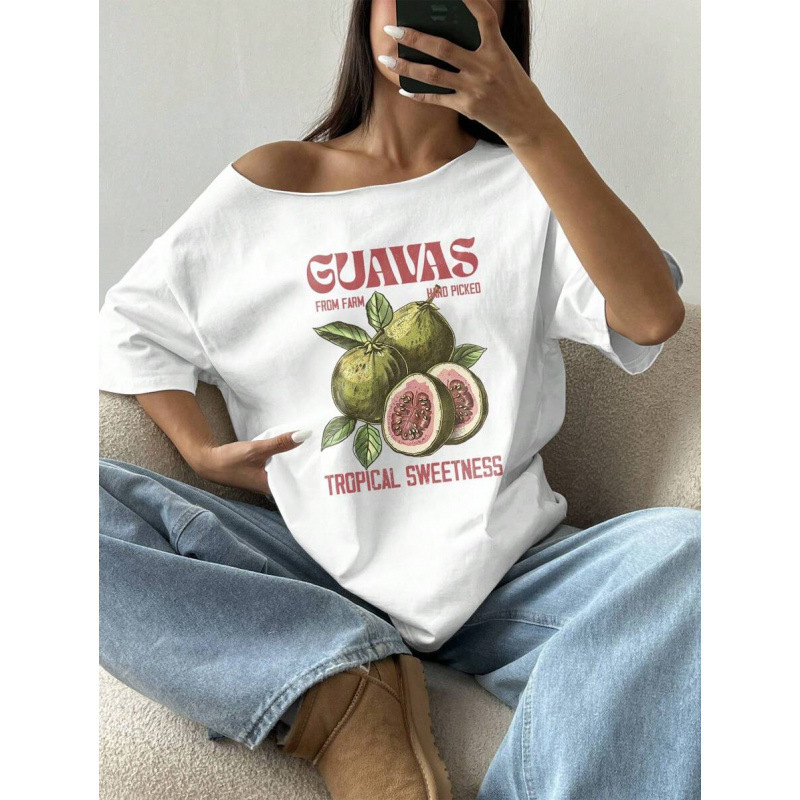 European Size Pure Cotton Flirla Women's Loose Pomegranate White Asymmetrical