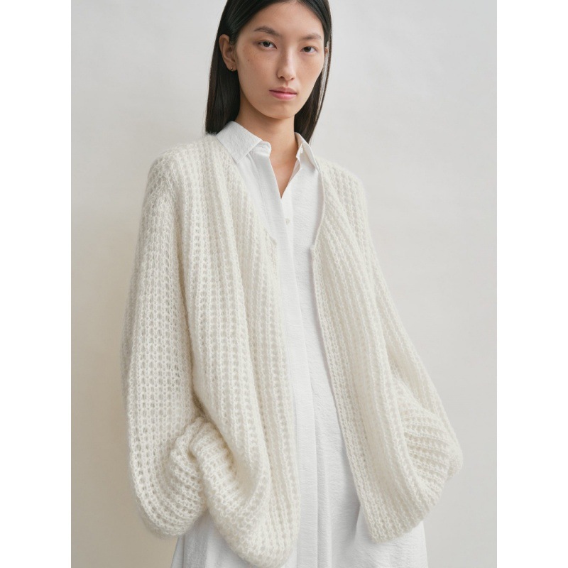 Longmei Loose and Casual Hollow-Out Fluffy Cardigan for Women 2026 Early Spring New Tot Style Simple Short Knitted Sweater