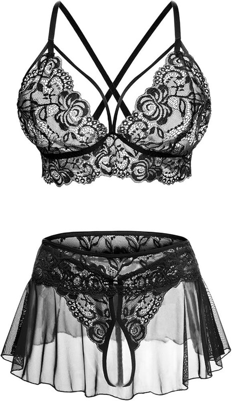 X1368 Dropshipping Aliexpress Cross-Border New Style Women's Playful Three-Piece Lace Bra Mini