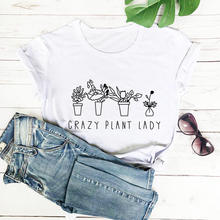 新款Crazy plant lady字母盆栽图案跨境欧美外贸女装休闲短袖T恤