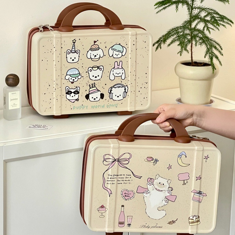Diseño original de dibujos animados ilustración maquillaje de alta capacidad portátil para el cuidado de la piel maleta de almacenamiento maquillaje