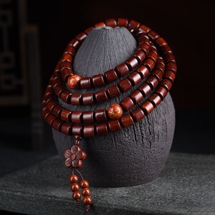 Original Small-Leaf Red Sandalwood Bracelet for Men and Women, 108 Barrel Beads, Transfer Beads, Buddhist Beads Bracelet with Lacquer Style